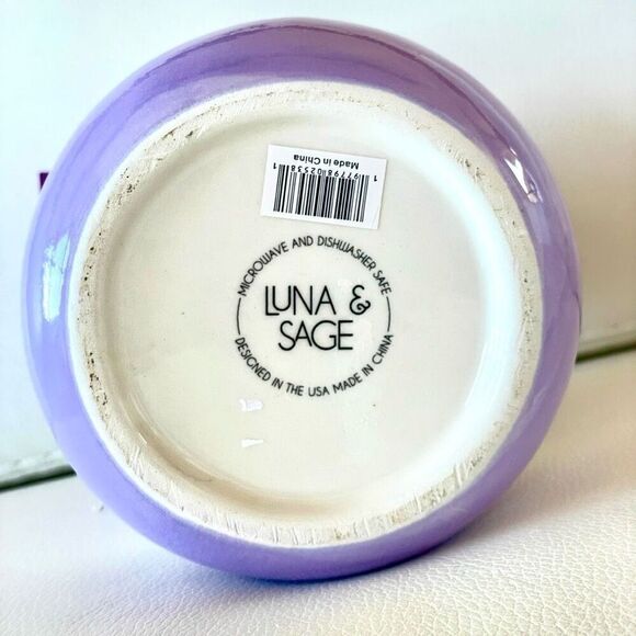 NWT LUNA & SAGE Gorgeous Macaron Lilac/White Glossy Ceramic 7”Canister Jar w Lid - Picture 4 of 12